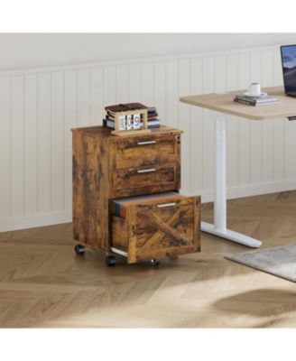 Mobile File Cabinet with 3 Drawers and Lock, Under Desk Storage for Home Office, Letter/A4 Organizer, Wood