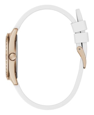 Women's Glitz Rose Gold-Tone Stainless White Pink Silicone Watch, 34mm