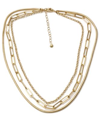 Triple Row 16" Chain Necklace in Silver Plate or Gold Plate