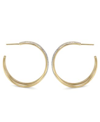 Criss Cross Clear Crystal C Hoop Earring, Gold Plate and Silver Plate