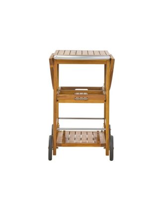 Acacia Wood Bar Cart Foldable Top and Trays, Rolling Patio Server