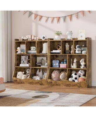 Set of 2 Kids 3-Tier Bookshelves, Toy Storage Cabinet with Cubby Shelves for Playroom, Bedroom, or Classroom