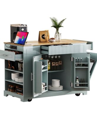 Rolling Kitchen Island Trash, Power, Storage, 3 Drawers