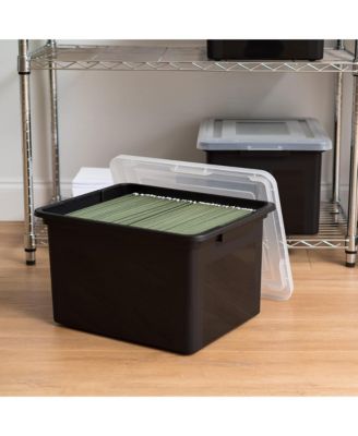 Letter & Legal Size Plastic Storage Bin Tote Organizing File Box with Durable and Secure Latching Lid, Stackable and Nestable, 4 Pack, Black