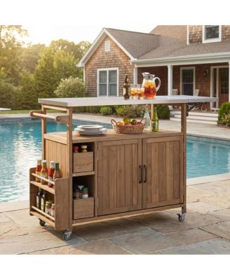 Farmhouse Rolling Outdoor Kitchen Cart Stainless Top