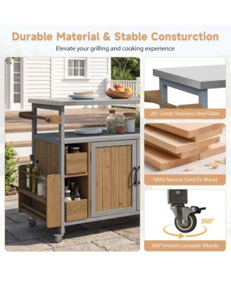 Farmhouse Rolling Outdoor Kitchen Cart Stainless Top