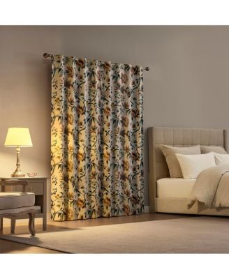 Claudette Vintage Floral Magnetic Closure Blackout Back Tab Curtain Panel Pair