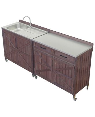  Outdoor Kitchen Island Stainless Top, Drawer, Shelves, Wheels