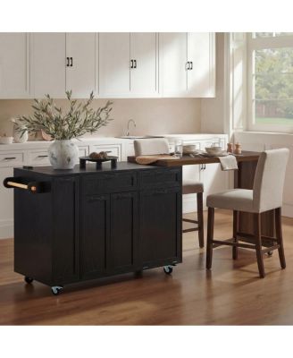  Kitchen Island Extendable Table and Trash Storage
