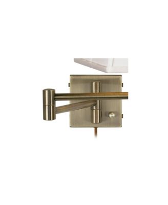 Modern Swing Arm Wall Lamps Set of 2 Antique Brass Plug-In Light Fixture Ivory Square Shade Bedroom Bedside Reading