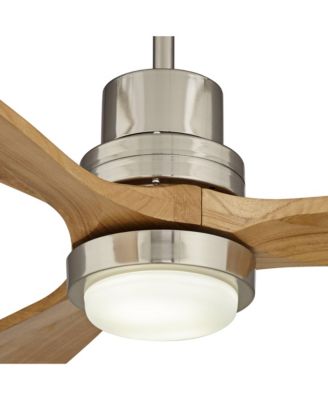 52" Delta-Wing DC Modern 3 Blade Indoor Ceiling Fan with LED Light Remote Control Brushed Nickel Natural Solid Wood for Living Room Kitchen