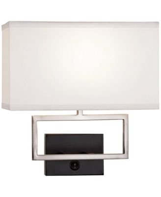 Trixie Modern Wall Lamps Set of 2 Smart Sockets Brushed Nickel Plug-In 12" Fixture Rectangular Shades for Bedroom