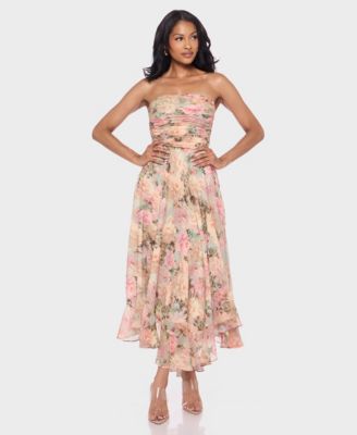 Juniors' Strapless Printed Dress
