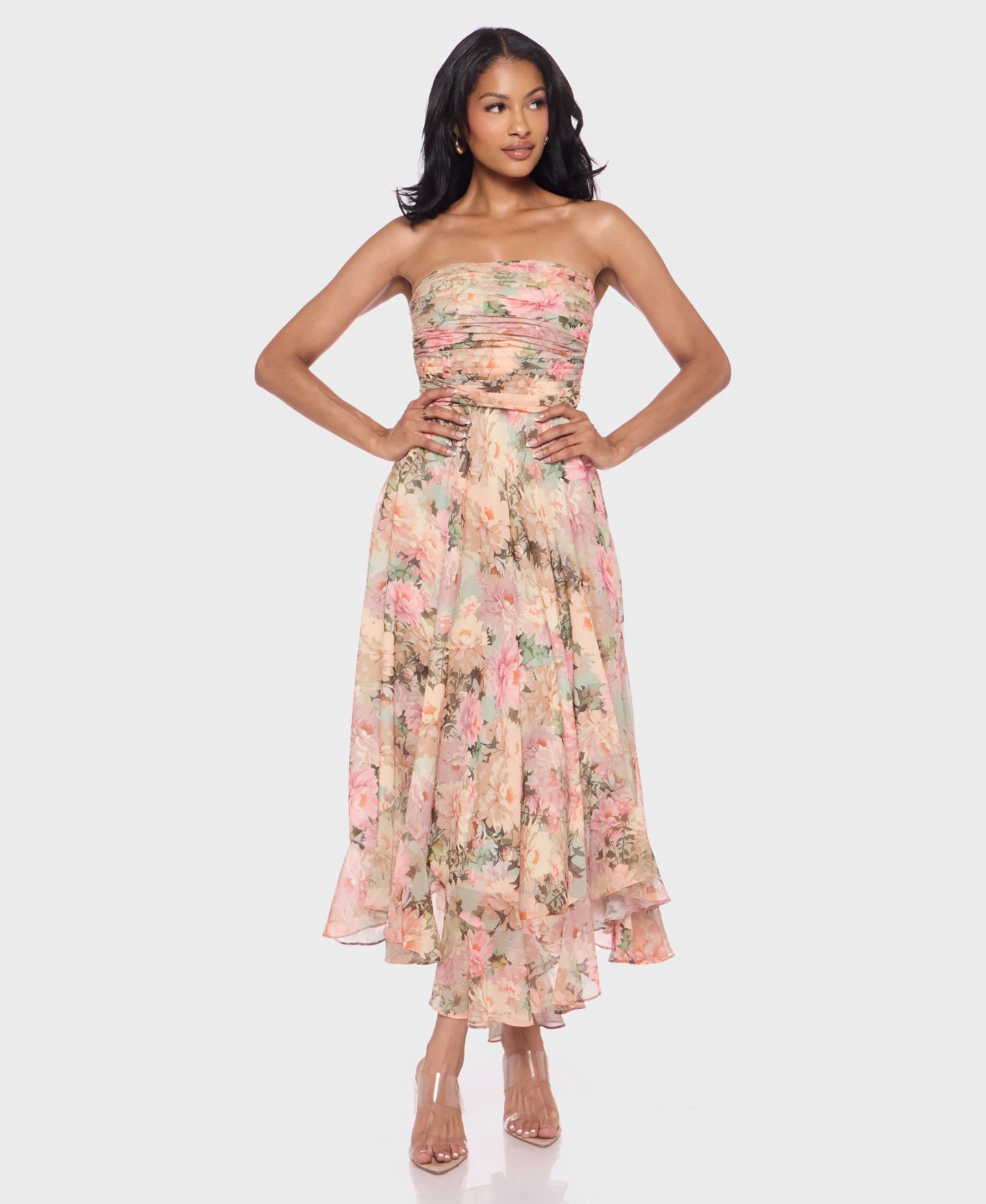 Женское платье Alex & Sophia Juniors' Strapless Printed, цвет: Шалфейный разноцветный — фото 1