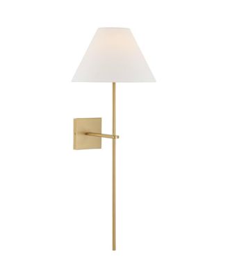 Possini Euro Ayla 32" High Brass and White Linen Wall Sconce