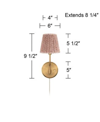 Ophelia 9 1/2"H Warm Brass Plug-In Wall Sconce Pink Floral Shade