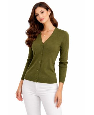 Women's Merino Wool Light Weight Cardigan Ultra Soft Fine Gauge V Neck Sweaters