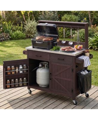  Outdoor Kitchen Island with Stainless Steel Top and Storage