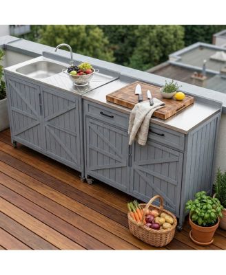  Outdoor Kitchen Island Stainless Top, Storage, Drawer, Wheels