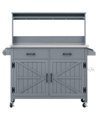  Outdoor Kitchen Island with Stainless Steel Top and Storage
