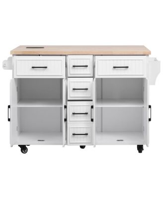  Rolling Kitchen Island Power, Storage, Drop Leaf