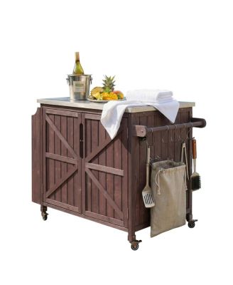  Outdoor Kitchen Island Side Shelf, Storage, SS Top, Wheels