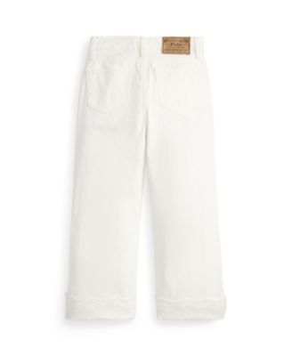 Girls' 7-16 Eyelet-Cuff Cotton Denim Wide-Leg Jean