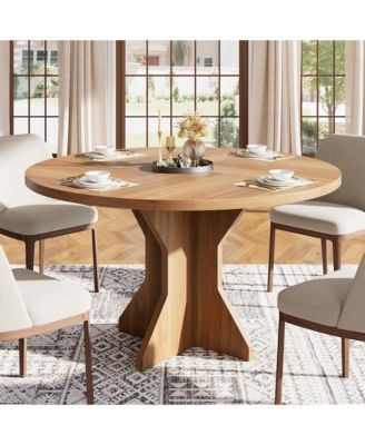 Space-Saving Modern Round Dining Table for 4-6, Sturdy Pedestal Base, Contemporary Furniture for Apartment, Living Room, Kitchen