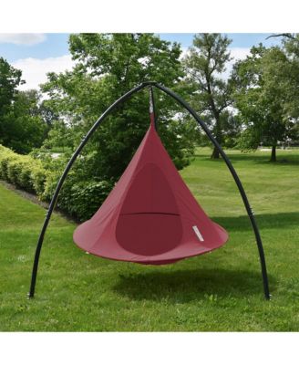 Double Cacoon Hanging Chair Indoor/Outdoor Polyester Canvas Hammock, Red