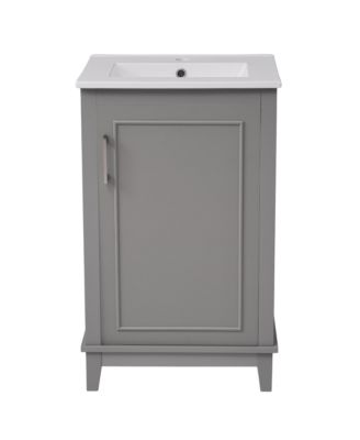 20" Small Bathroom Vanity with Ceramic Basin, Bathroom Storage Cabinet with Soft-Close Door