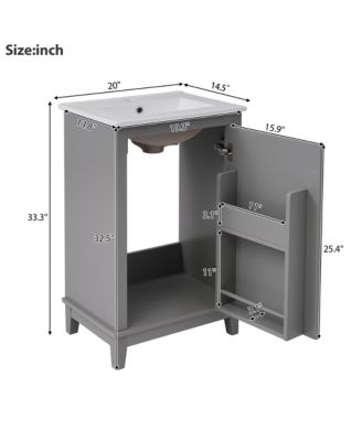 20" Small Bathroom Vanity with Ceramic Basin, Bathroom Storage Cabinet with Soft-Close Door