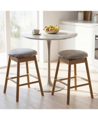 25'' Swivel Counter Height Barstools Set of 4 w/Solid Wood Legs and Footrests
