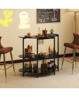 3-Tier Liquor Bar Table with Stemware Racks and Storage Shelves