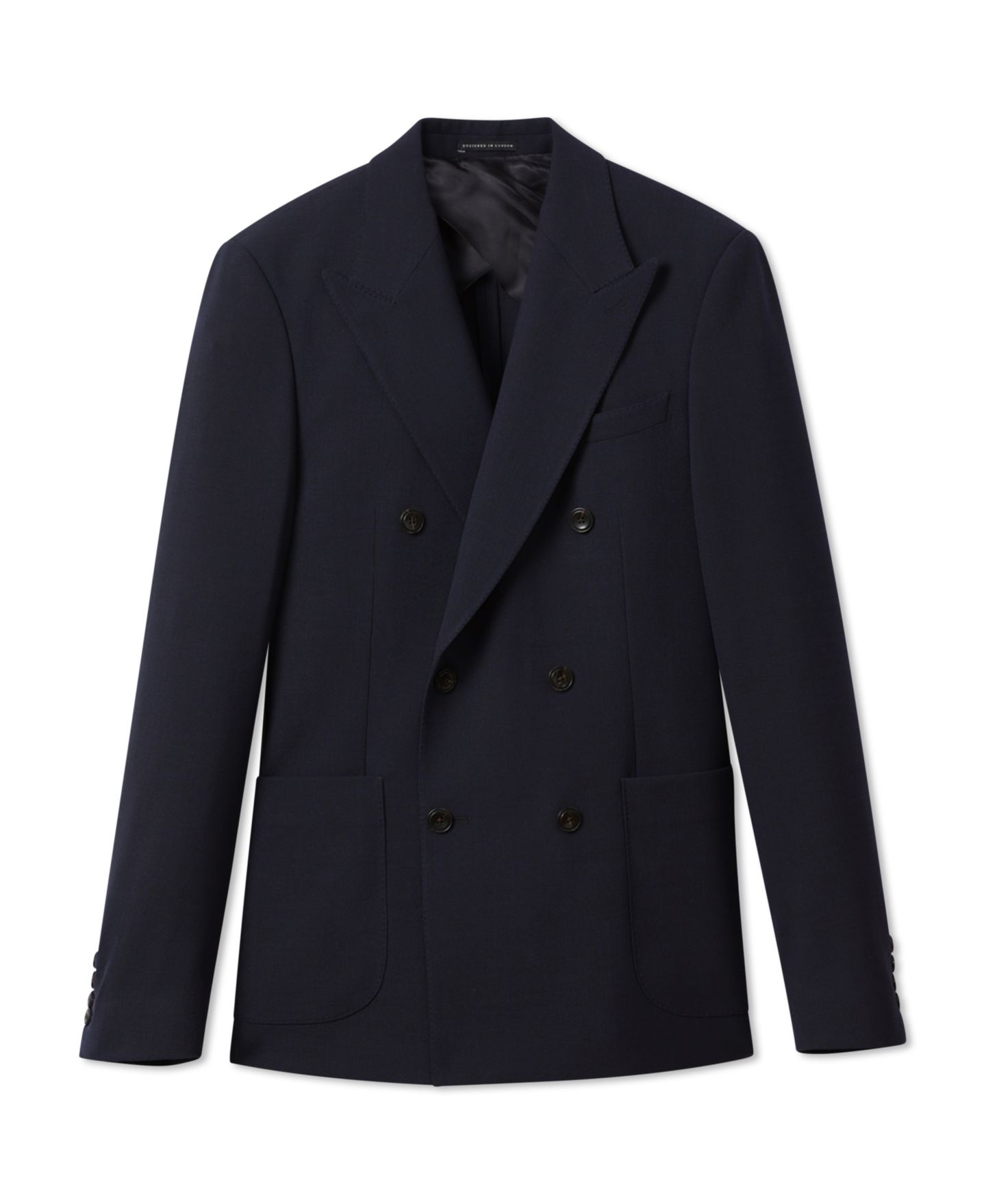 Мужской пиджак REISS Belmont Tailored-Fit Double-Breasted Textured Suit Blazer, цвет: Тёмно-синий — фото 2