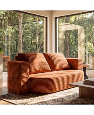 78.7" Convertible Curved Floor Sofa Bed, Plush Corduroy and Foam-Filled Sleeper Couch, Futon Loveseat for Living Room