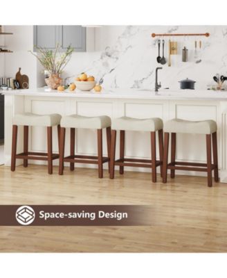 24 Saddle Bar Stools Set of 4 w/ Footrest Rubber Wood Frame for Kitchen Island