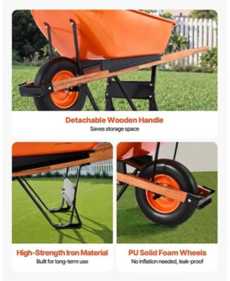 Wheelbarrow Cart, 6 Cu Ft, 330 lbs Capacity, Metal Handle, for Garden and Yard