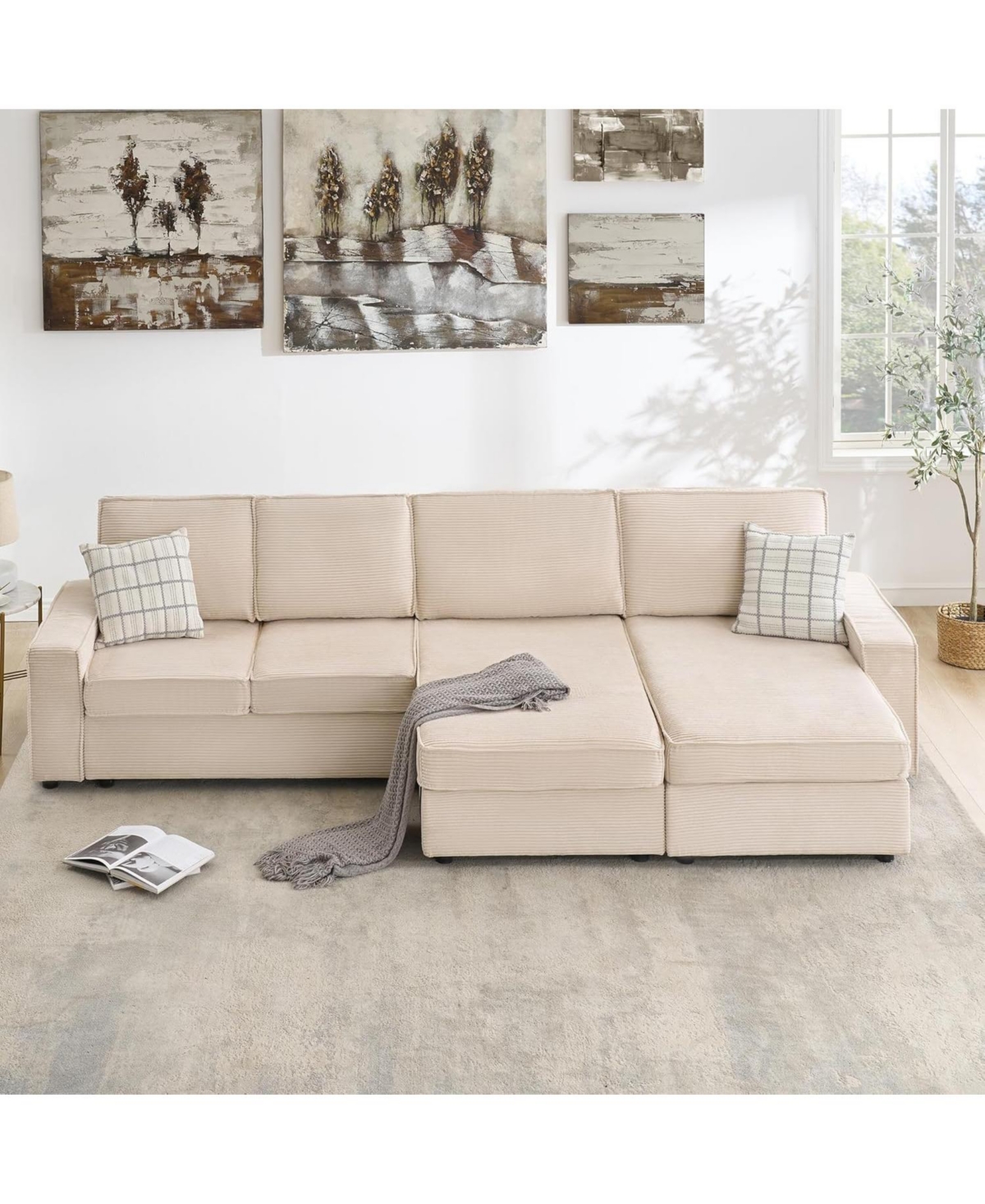 gaomon Oversized Modular Sectional Sofa, Triple Chaise Couch Sleeper Bed, Convertible Deep Seat Couch with Wide Armrests and Plush Backrest