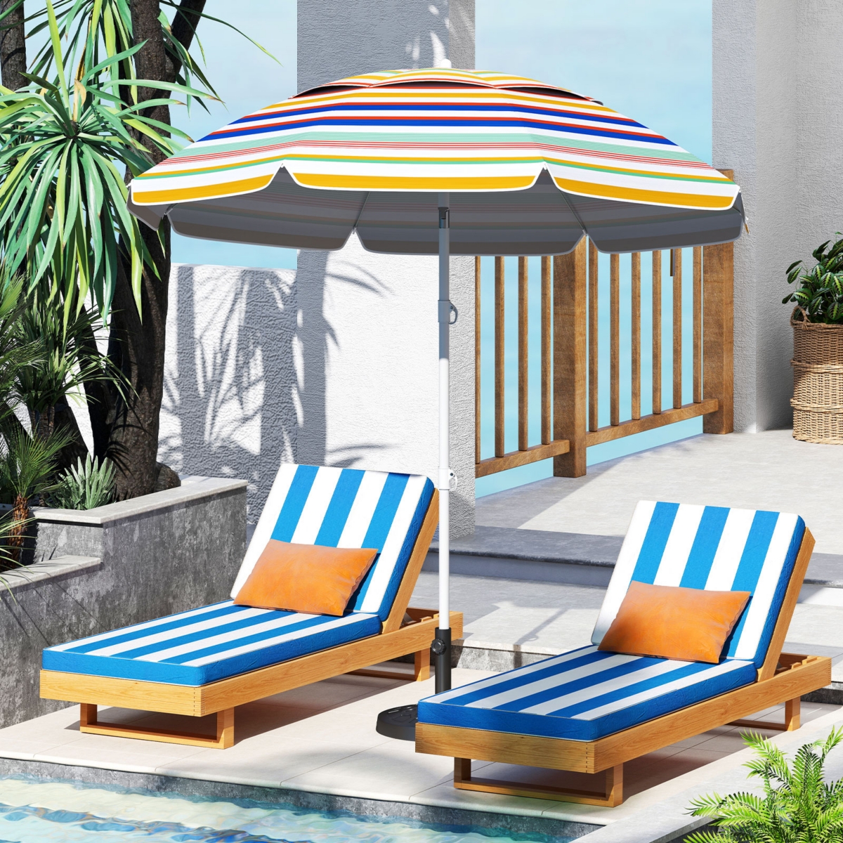 Slickblue 6.5' Beach Umbrella with Upf 50+ Sun Protection and Push Button Tilt