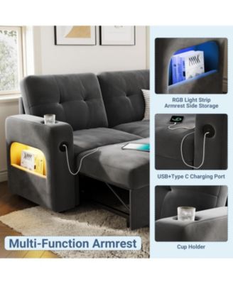 84 in Sleeper Sofa Couch, L-Shaped Sofa, Convertible Pull Out Sofa Bed with Storage, Charging Station, Led Lights