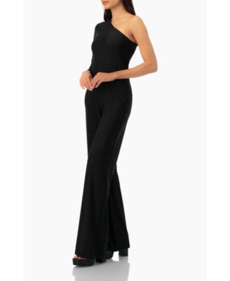 Women's Wide-Leg Textured Jumpsuit with One Long Sleeve