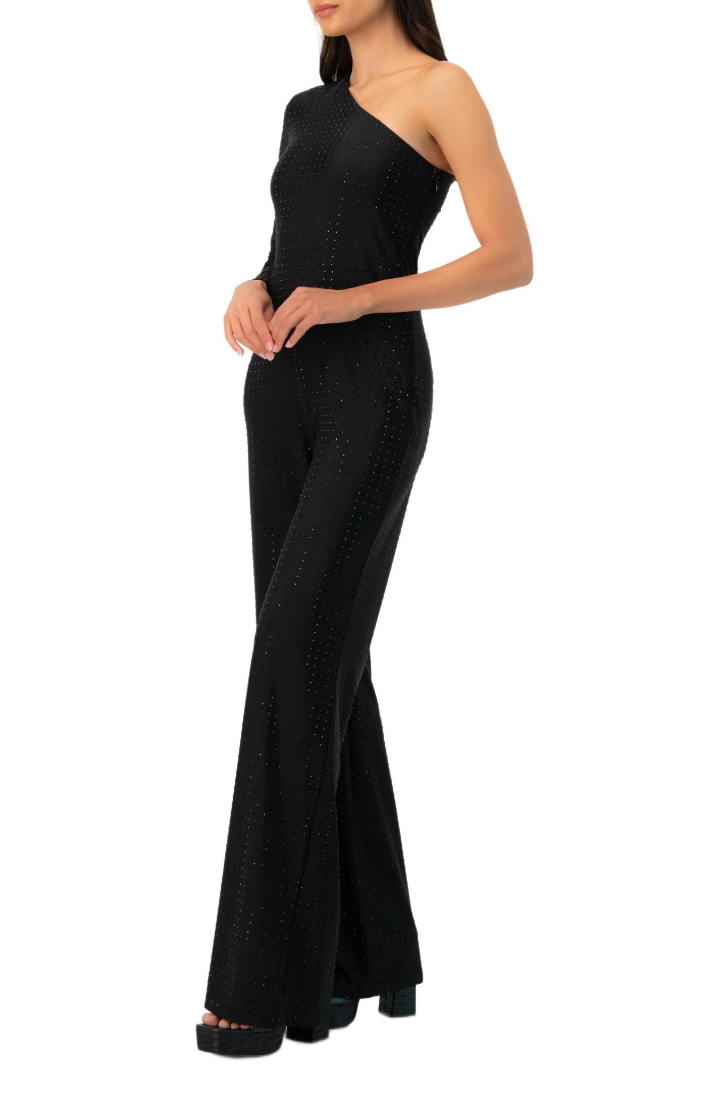 Женский комбинезон Ivonne Wide-Leg Textured Jumpsuit with One Long Sleeve, цвет: Чёрный — фото 4