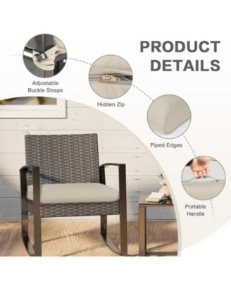 Set of 2 outdoor cushions, 24"x24", soft fade-resistant polyester, removable cover, hidden zipper & secure ties for patio or garden.