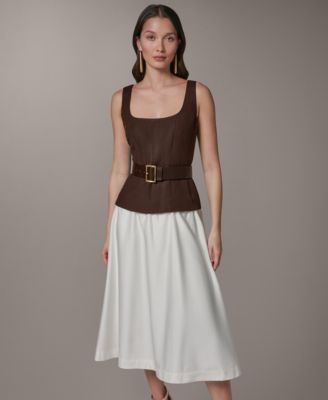 Women's Mix Media Scoop Neck Midi Dress