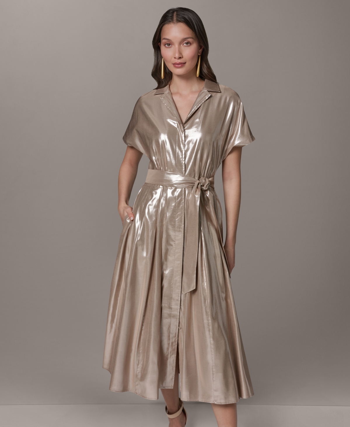 Donna Karan New York Women's Short-Sleeve Collared Midi Dress