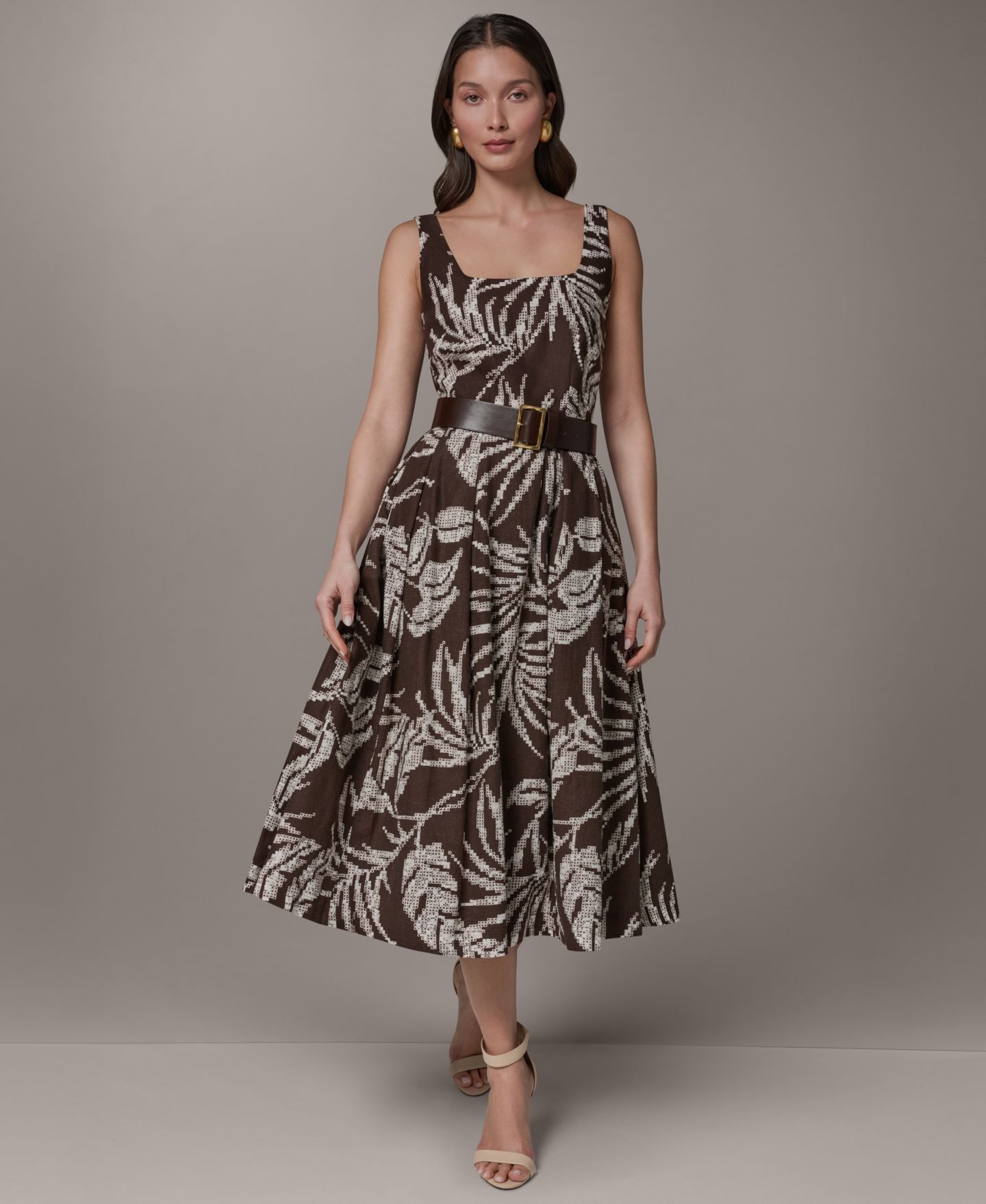 Женское платье Donna Karan New York Printed Square Neck Midi, цвет: Разноцветный — фото 7