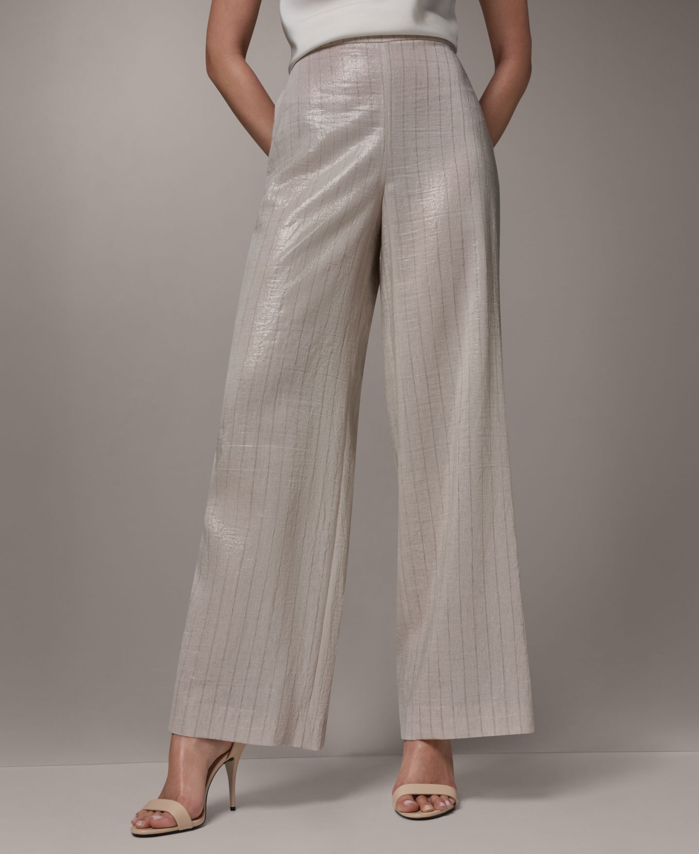 Женские брюки Donna Karan New York Pinstripe Mid-Rise, цвет: Sisal/Canyon — фото 1
