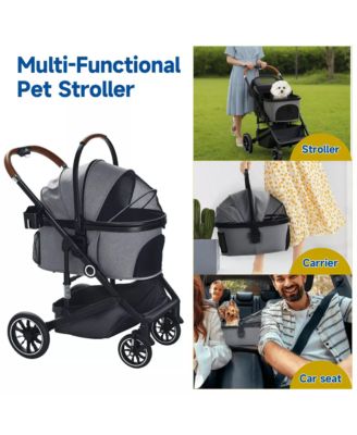  3-in-1 Folding Pet Stroller with Detachable Carrier for Small to Medium Dog and Cat up to 50 lbs, Pet Stroller with Storage Basket, Blue