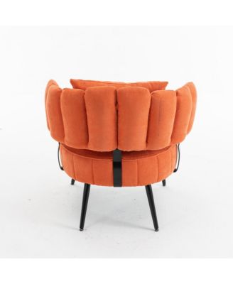 Modern Accent Barrel Chair with Scalloped Backrest, Pocket Coil Seat and Soft Chenille Fabric, Ideal for Living Room and Reading Corner