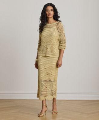Lauren Ralph Lauren Petite Pointelle-Knit Midi Skirt - Canyon Sand 225$